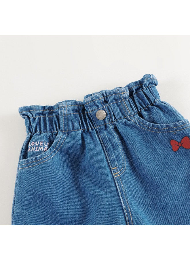 MARC&JANIE Mall Same Style】spring And Autumn Girls' Playful Lace-waist Pure Cotton Denim Carrot Pants - Image 5
