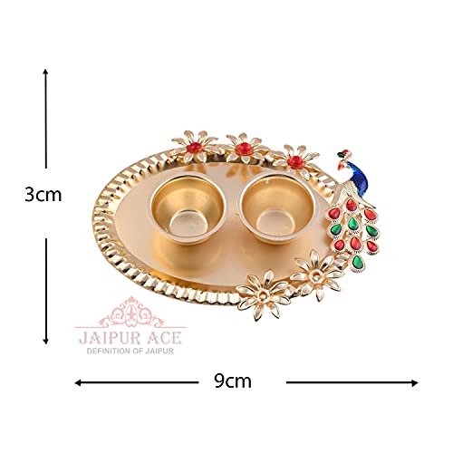 JAIPUR ACE Golden Metal Kumkum Holder/Kumkum Box for Gifting,Pooja, Thali, Mandir, Home, Temple, Gifting Golden Kumkum (Peacock Roli Kumkum) - Image 2