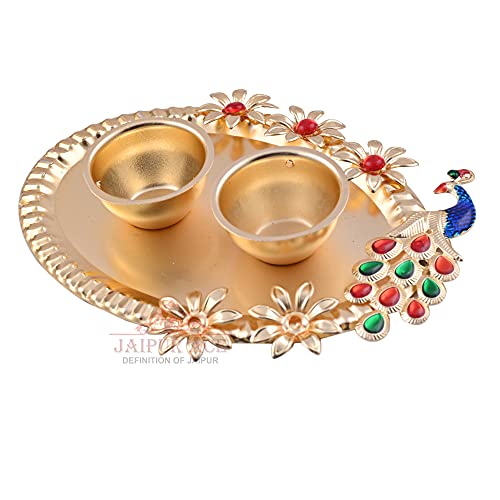 JAIPUR ACE Golden Metal Kumkum Holder/Kumkum Box for Gifting,Pooja, Thali, Mandir, Home, Temple, Gifting Golden Kumkum (Peacock Roli Kumkum) - Image 4