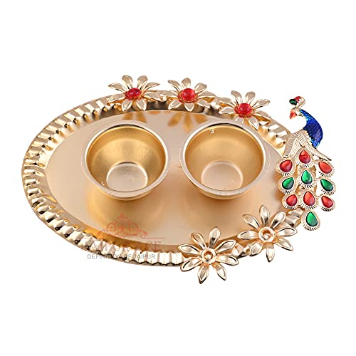 JAIPUR ACE Golden Metal Kumkum Holder/Kumkum Box for Gifting,Pooja, Thali, Mandir, Home, Temple, Gifting Golden Kumkum (Peacock Roli Kumkum) - Image 3