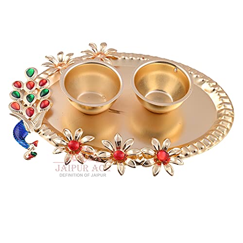 JAIPUR ACE Golden Metal Kumkum Holder/Kumkum Box for Gifting,Pooja, Thali, Mandir, Home, Temple, Gifting Golden Kumkum (Peacock Roli Kumkum) - Image 5