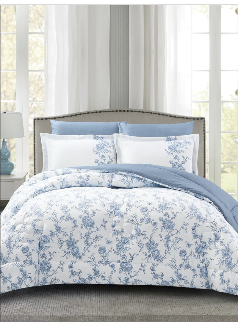 Donetella Bedding Comforter Set King Size, 6-Pcs Bed Set Fits 200x200 Cms -Printed Bedding Set-All Season- Brushed Microfiber (طقم مفرش سرير فندقي)  - Image 3
