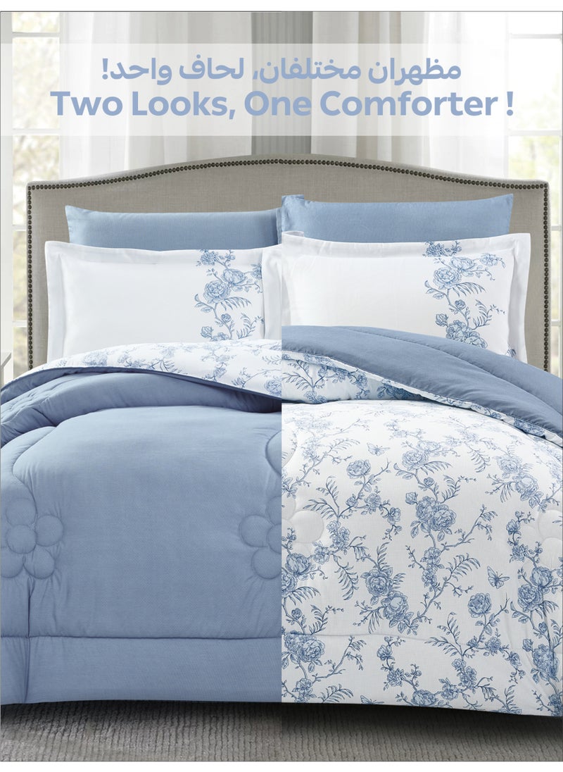Bedding Comforter Set King Size, 6-Pcs Bed Set Fits 200x200 Cms -Printed Bedding Set-All Season- Brushed Microfiber (طقم مفرش سرير فندقي)