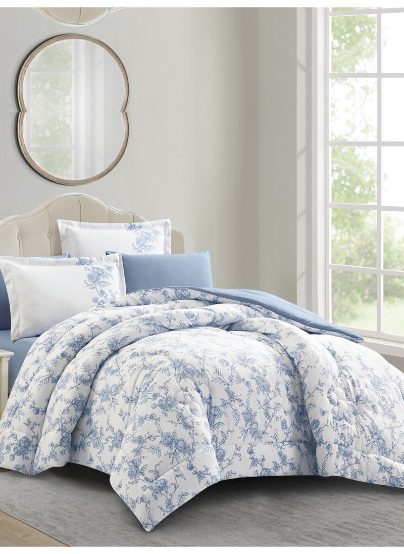 Donetella Bedding Comforter Set King Size, 6-Pcs Bed Set Fits 200x200 Cms -Printed Bedding Set-All Season- Brushed Microfiber (طقم مفرش سرير فندقي)  - Image 2