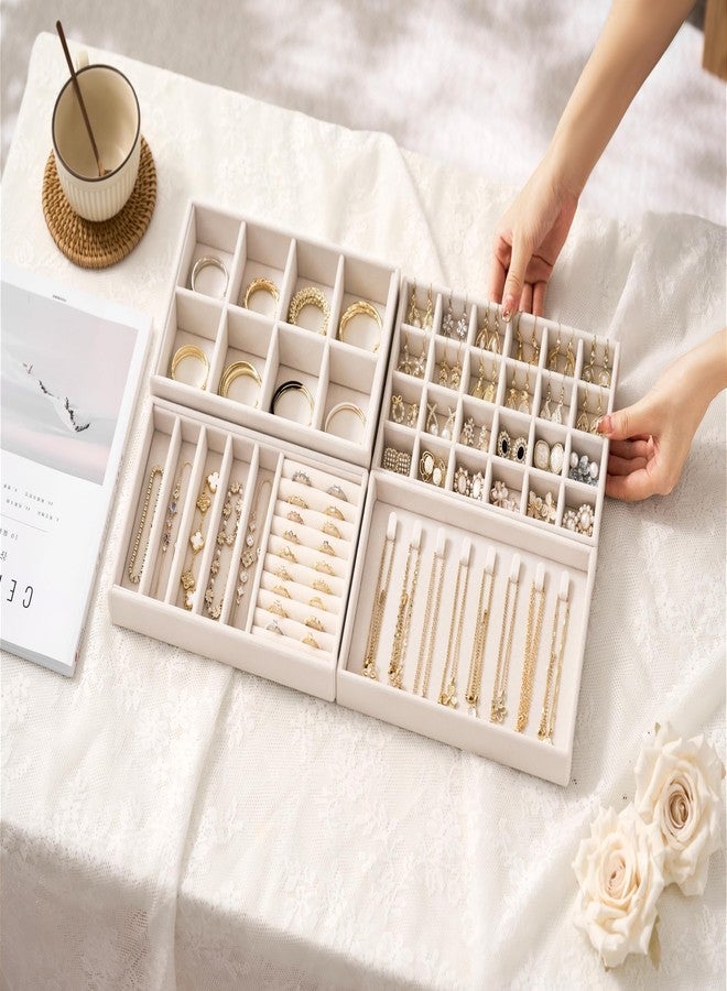 pickpiff Velvet Jewelry Drawer Organizer Trays - Stackable Jewelry Organizer Storage Inserts Set, 4-Layer Jewelry Tray Set for Earrings, Rings, Necklaces, Bracelets with Removable Dividers for Dresser & Vanity - Image 2