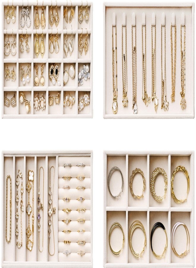 pickpiff Velvet Jewelry Drawer Organizer Trays - Stackable Jewelry Organizer Storage Inserts Set, 4-Layer Jewelry Tray Set for Earrings, Rings, Necklaces, Bracelets with Removable Dividers for Dresser & Vanity - Image 1