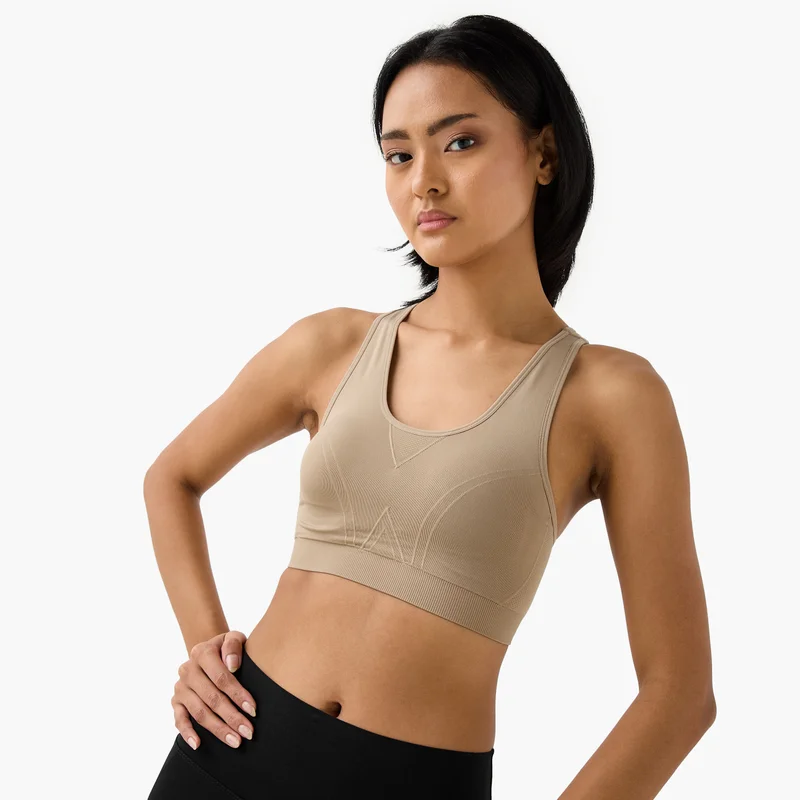 ADOT by Splash Textured Racerback Sports Bra with Scoop Neck