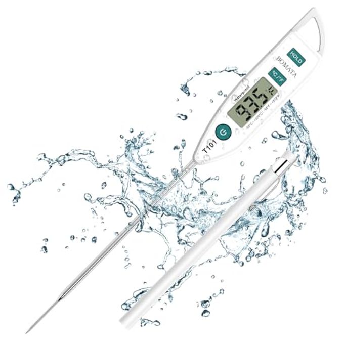 BOMATA Waterproof Ipx7 Thermometer For Water, Liquid, Candle And Cooking. Instant Read Food Thermometer With Long Probe For Cooking, Meat, Bbq! T101 White - Image 4
