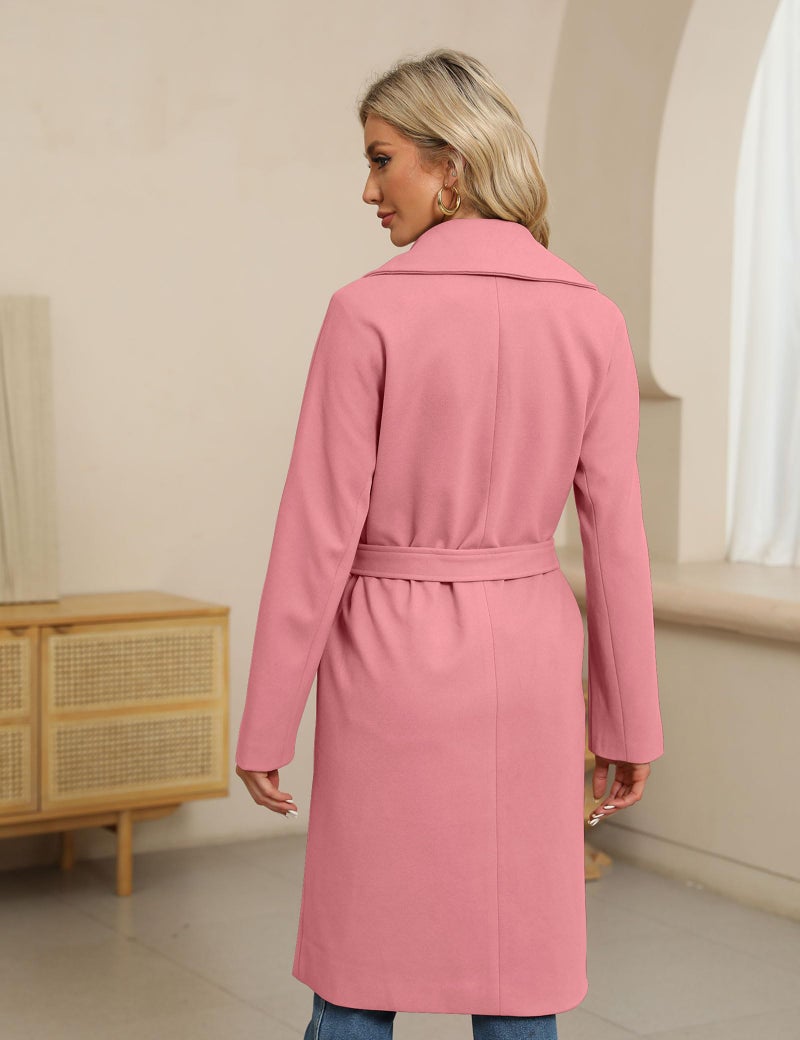 BZB Women's Long Wool Blend Pea Coat Winter Casual Overcoat Notched Lapel Collar Trench Coat Belted Long Jacket Outerwear - Image 5