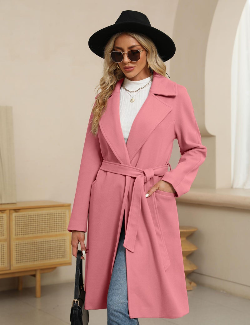 BZB Women's Long Wool Blend Pea Coat Winter Casual Overcoat Notched Lapel Collar Trench Coat Belted Long Jacket Outerwear - Image 4