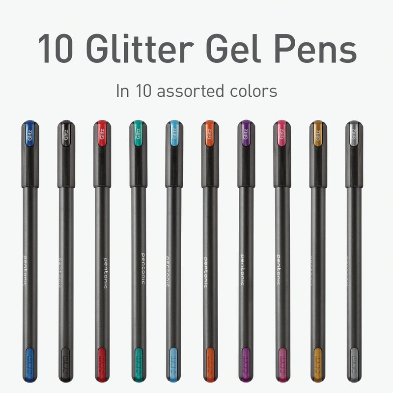 Pentonic Glitter Gel Pens, 10 Count, 10 Assorted Colors, 1.0 mm Bold Point, Smooth Writing For Journaling, Notetaking & Art Projects (1002365) - Image 3