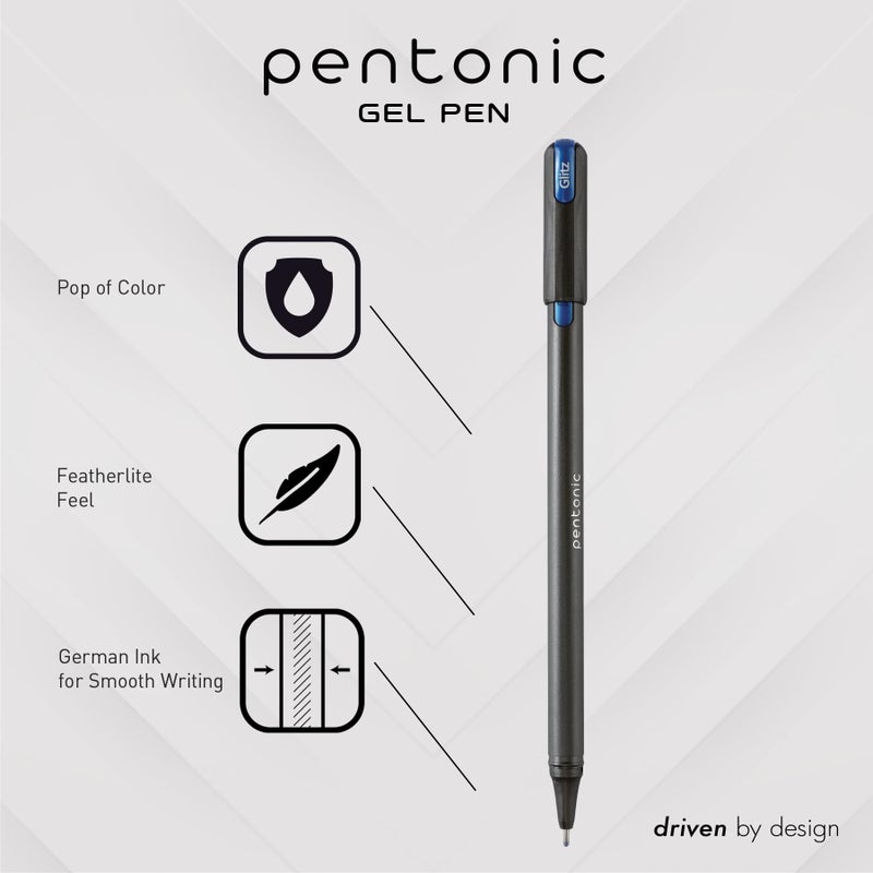 Pentonic Glitter Gel Pens, 10 Count, 10 Assorted Colors, 1.0 mm Bold Point, Smooth Writing For Journaling, Notetaking & Art Projects (1002365) - Image 2