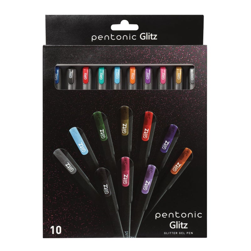 Pentonic Glitter Gel Pens, 10 Count, 10 Assorted Colors, 1.0 mm Bold Point, Smooth Writing For Journaling, Notetaking & Art Projects (1002365) - Image 1