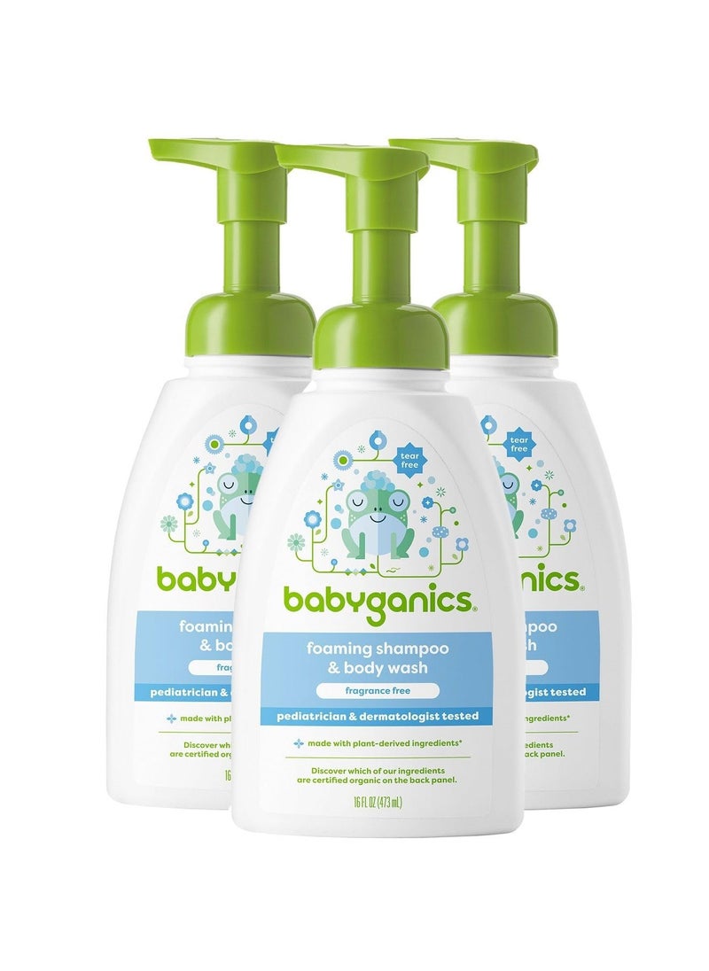 Babyganics Babyganics Baby Shampoo + Body Wash Pump Bottle, Fragrance Free, Non-Allergenic and Tear-Free, 16 Fl Oz (Pack of 3), Packaging May Vary  - Image 1
