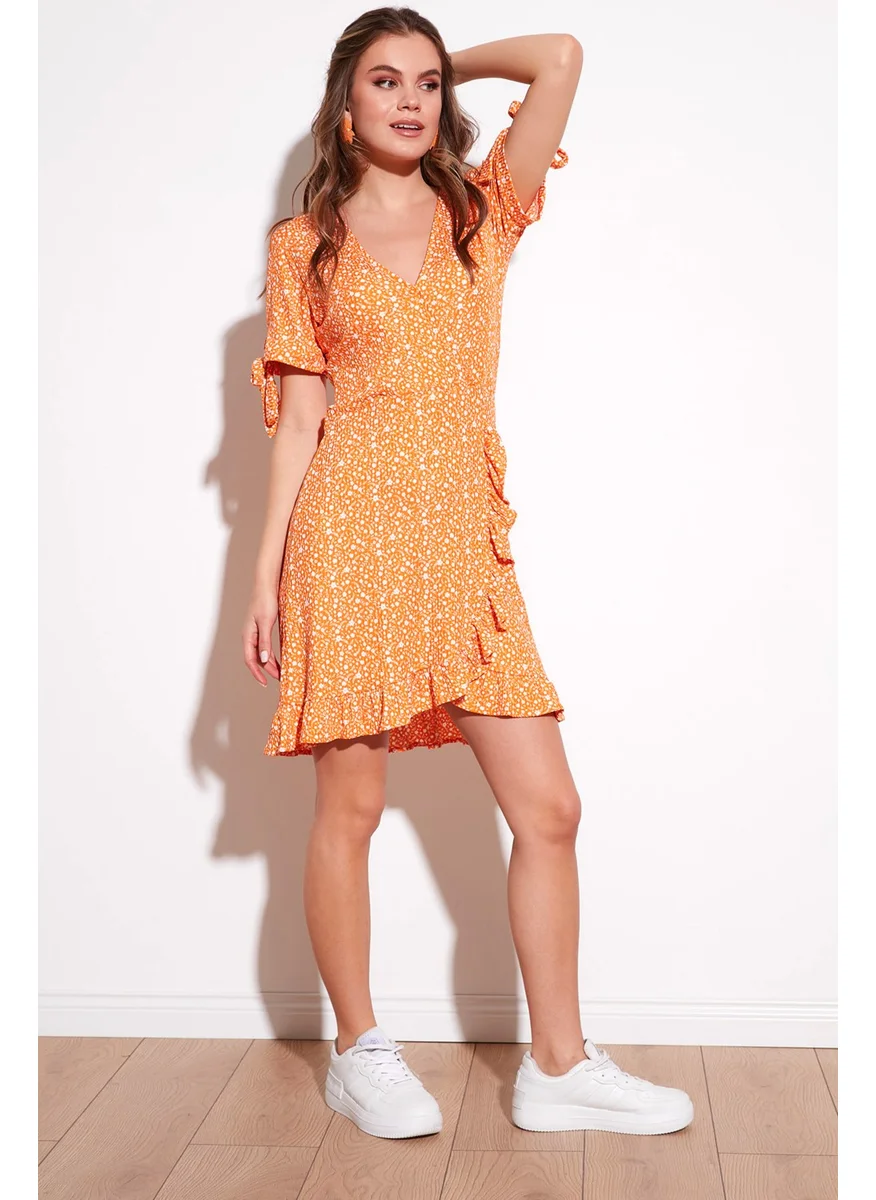 Lela Floral Double Breasted Collar Ruffle Detailed Mini Dress Women's Dress 5863719