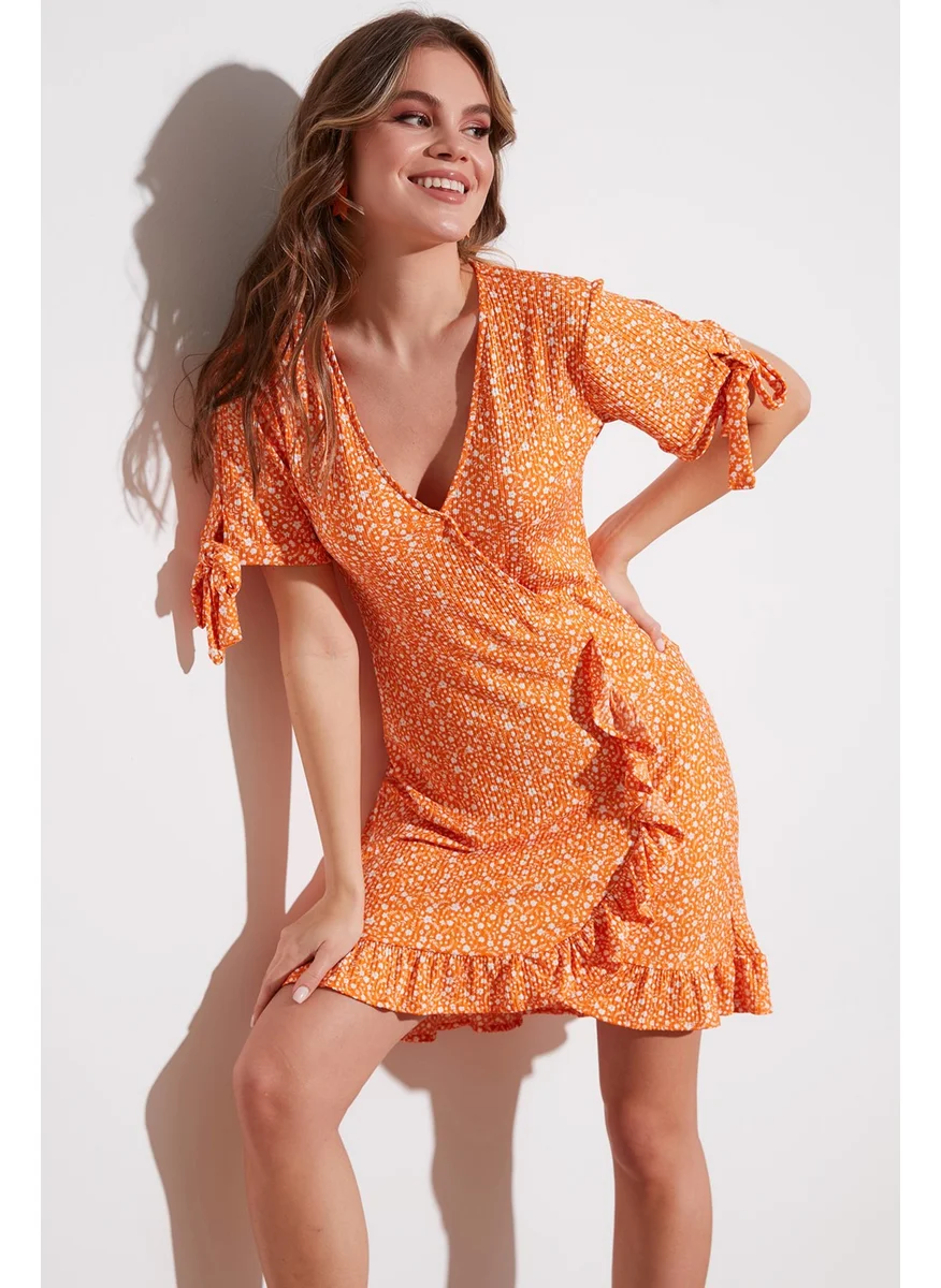 Lela Floral Double Breasted Collar Ruffle Detailed Mini Dress Women's Dress 5863719