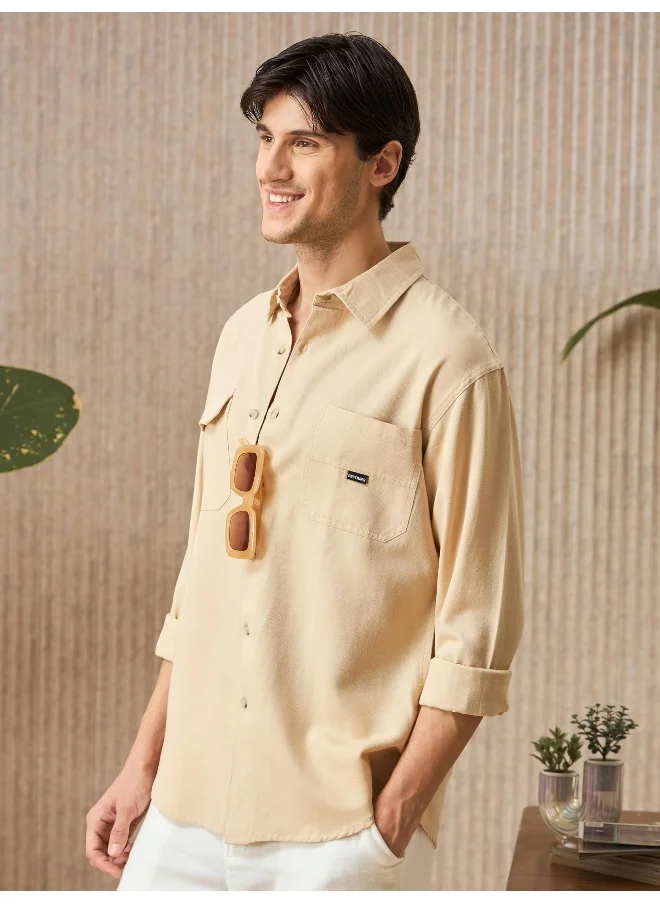 Beyoung Beige Cotton Shirt for Men