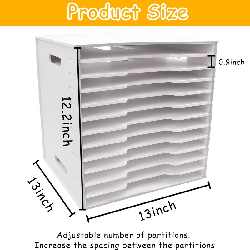 TUSAUW 12 Tier Scrapbook Paper Organizer - 13" x 13", Craft & Stamp Cardstock Storage Rack for Home Office & Classrooms (White) - Image 4