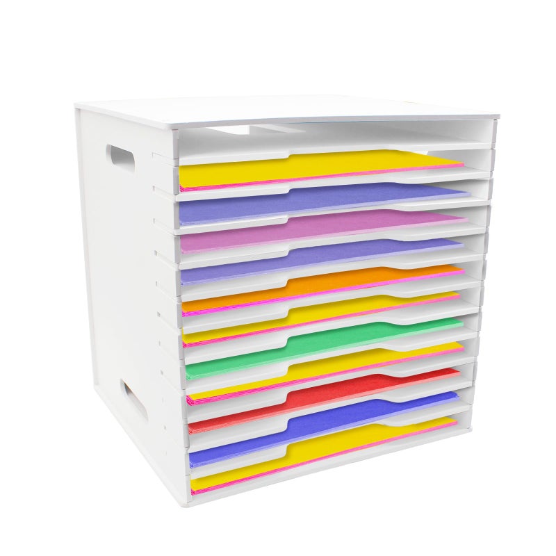 TUSAUW 12 Tier Scrapbook Paper Organizer - 13" x 13", Craft & Stamp Cardstock Storage Rack for Home Office & Classrooms (White) - Image 1