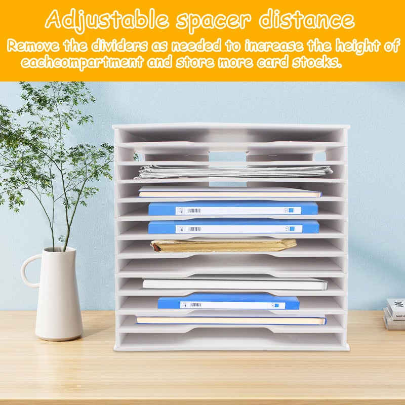 TUSAUW 12 Tier Scrapbook Paper Organizer - 13" x 13", Craft & Stamp Cardstock Storage Rack for Home Office & Classrooms (White) - Image 2