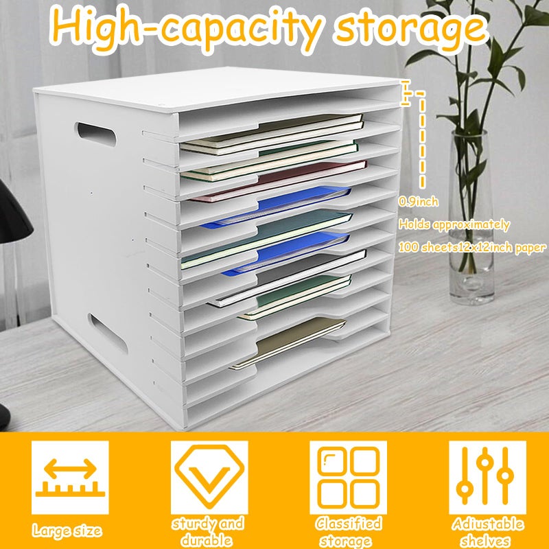 TUSAUW 12 Tier Scrapbook Paper Organizer - 13" x 13", Craft & Stamp Cardstock Storage Rack for Home Office & Classrooms (White) - Image 3