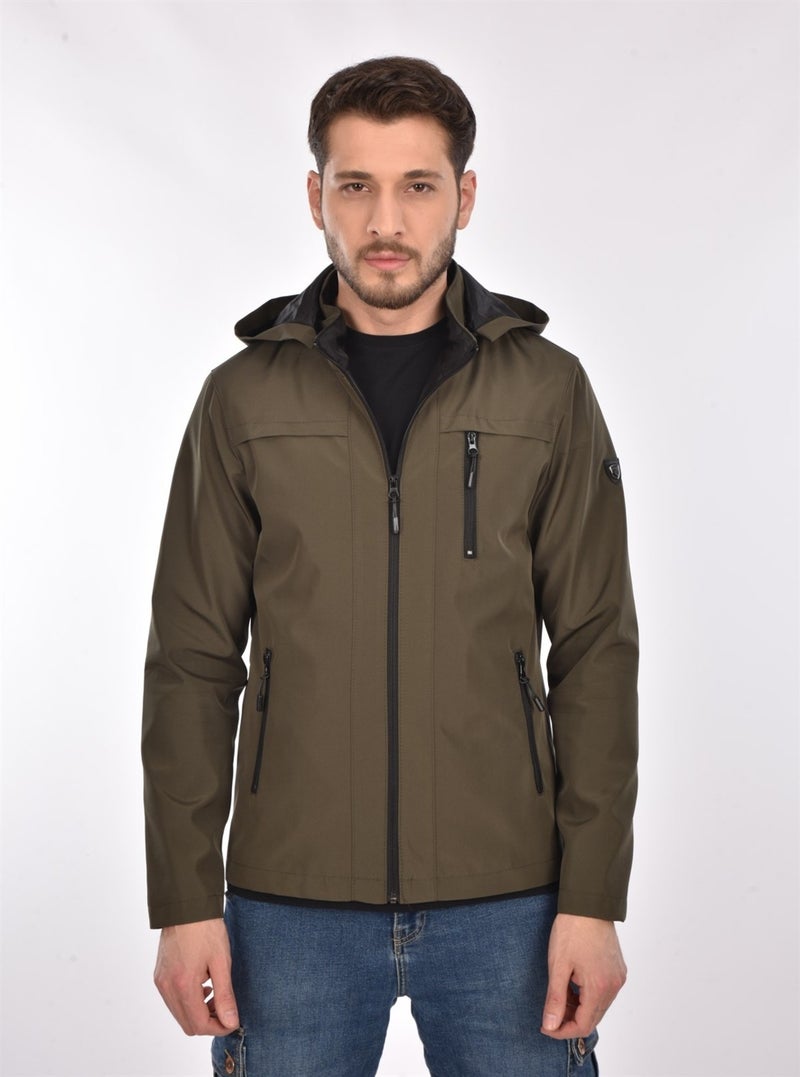Sivaist New Season Men's Green Hooded Inner Pocket Water and Windproof Seasonal & Summer Coat  - Image 1