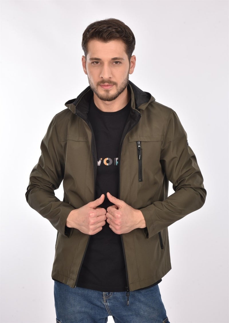 Sivaist New Season Men's Green Hooded Inner Pocket Water and Windproof Seasonal & Summer Coat  - Image 2