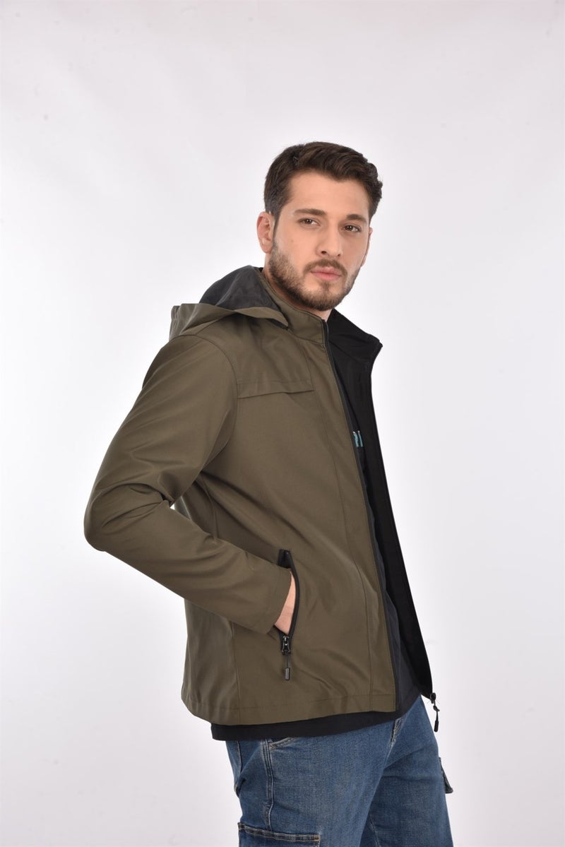 Sivaist New Season Men's Green Hooded Inner Pocket Water and Windproof Seasonal & Summer Coat  - Image 3