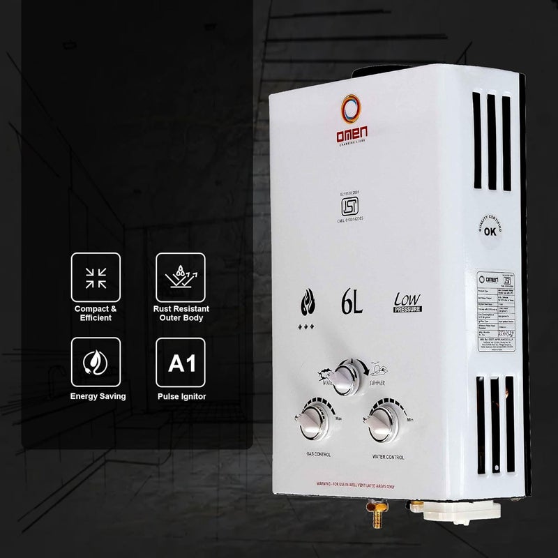 Omen Changing Lives Omen Changing Lives 6Litre Instant Gas Water Heater High Heating Efficiency Auto Ignition Durable Copper Tank ISI Approved Safe for Home Bathroom Elegant  - Image 4