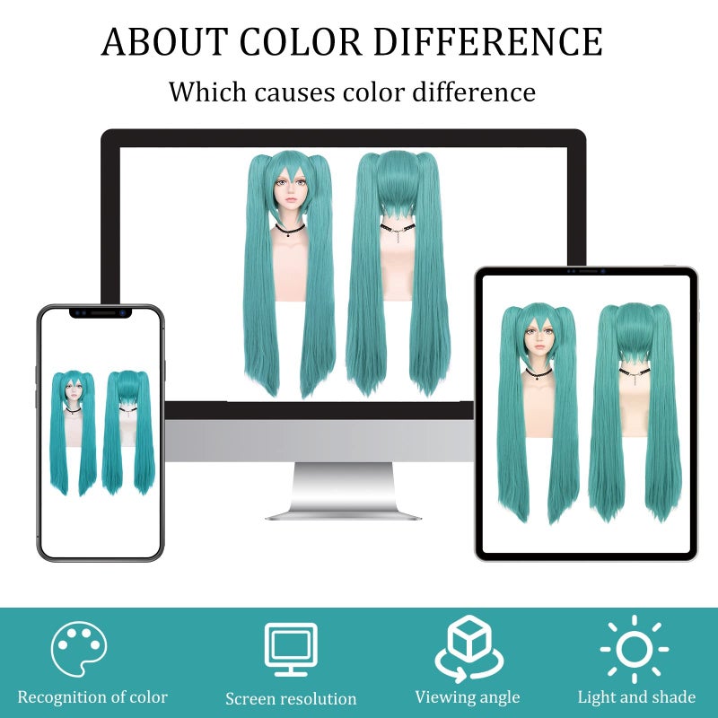 ANOGOL Hair Cap+48inch/120cm Green Wig Cosplay Green Teal wig Double Ponytail Wig, Long Green Lolita Wig For Halloween Costume, Long Green Wig With Bangs Straight wig For Halloween Party Cosplay Wig - Image 5