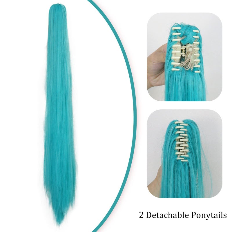 ANOGOL Hair Cap+48inch/120cm Green Wig Cosplay Green Teal wig Double Ponytail Wig, Long Green Lolita Wig For Halloween Costume, Long Green Wig With Bangs Straight wig For Halloween Party Cosplay Wig - Image 3