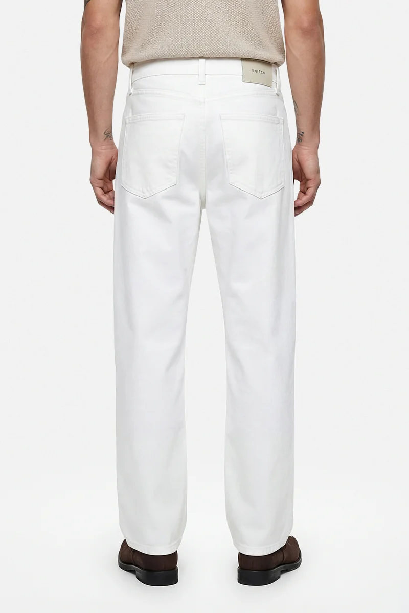 SNITCH Off-White Solid Loose Fit Casual Jeans