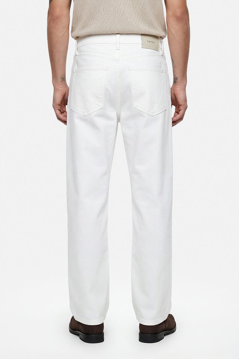 SNITCH Off-White Solid Loose Fit Casual Jeans - Image 2