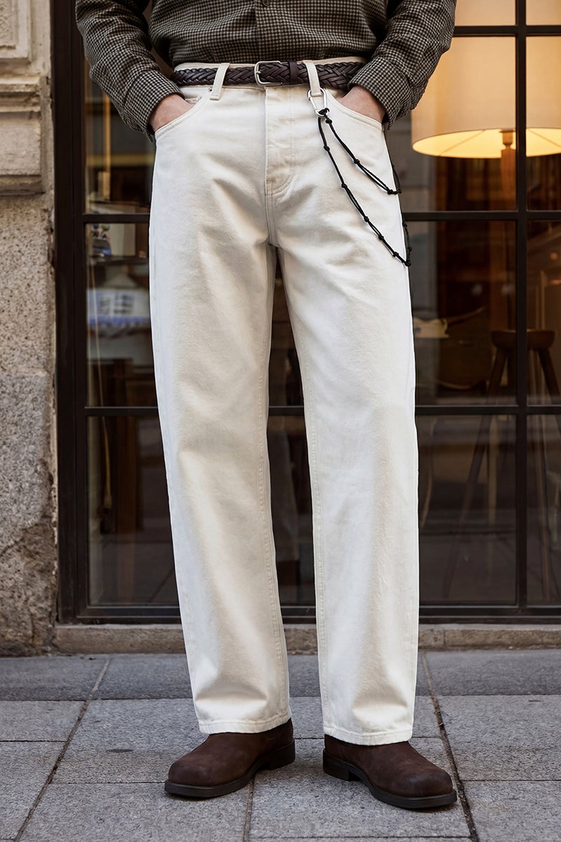 SNITCH Off-White Solid Loose Fit Casual Jeans - Image 4
