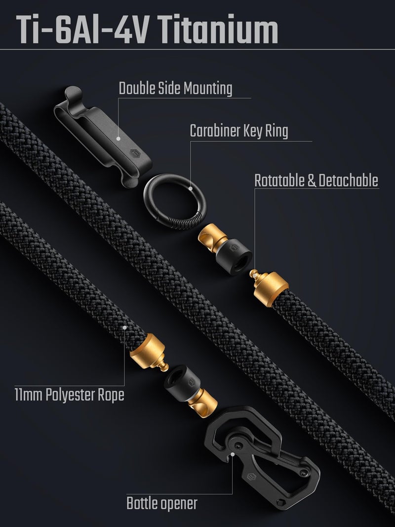 KeyUnity Titanium Carabiner Belt Clip Wallet Chain Braided Rope, Pants Chain Jeans Keychain Accessory for Men (KD02YB) - Image 5
