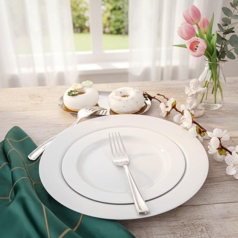 FLOWERCAT 60PCS White Plastic Plates - Heavy Duty White Disposable Plates for Easter Party/Wedding -serve for 30 guests Include 30PCS 10.25" & 30PCS 7.5" Plates for Party - Image 5