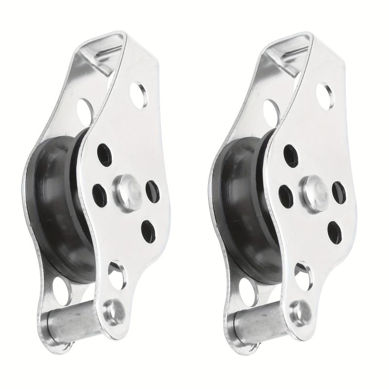 2pcs Durable Steel Pulley Block With Smooth Wheel For Lifting And Loading - Image 1