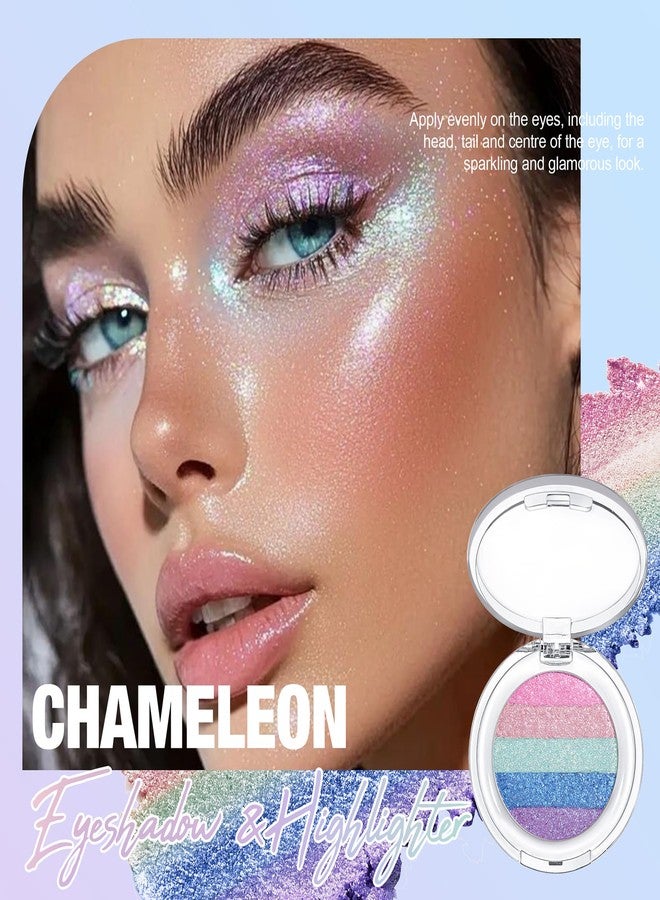 DLZZRS Chameleon Glitter Eyeshadow, Multichrome Shiny Eyeshadow Long-Lasting Waterproof Smudge-Proof, 5-Color Highlight Palette Highly Pigmented & Blendable Rainbow Highlight for Halloween Party (#01) - Image 2