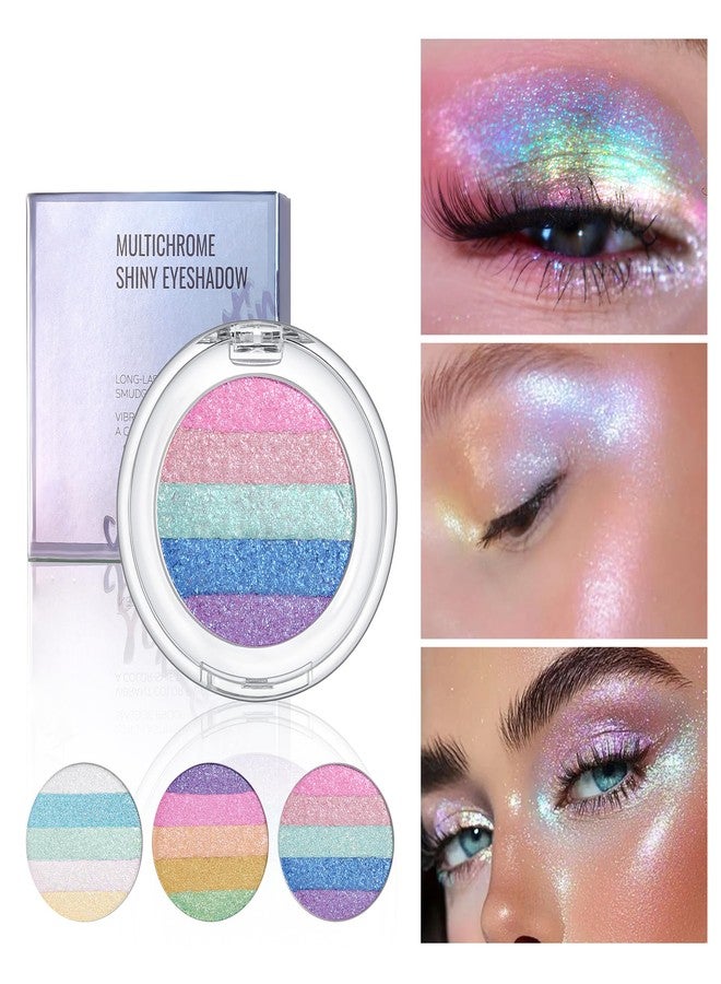 DLZZRS Chameleon Glitter Eyeshadow, Multichrome Shiny Eyeshadow Long-Lasting Waterproof Smudge-Proof, 5-Color Highlight Palette Highly Pigmented & Blendable Rainbow Highlight for Halloween Party (#01) - Image 3