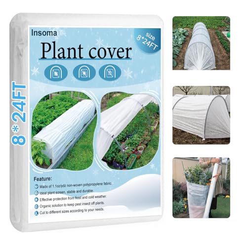 Insoma 1.1oz/yd Plant Covers Freeze Protection,8 * 24ft Floating Row Cover for Garden, Frost Plant Blanket for Winter Frost/Sun Pest Protection - Image 1