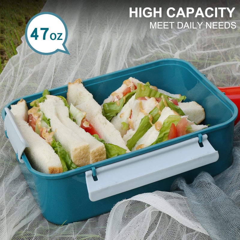 shopwithgreen 3 Pack Salad Lunch Box Food Storage Containers  47oz Bento Box To Go Container with Lids  Meal Prep Containers with Removable Tray & Dressing Pots for Kids and Adults  Reusable and Microwave Safe - Image 4