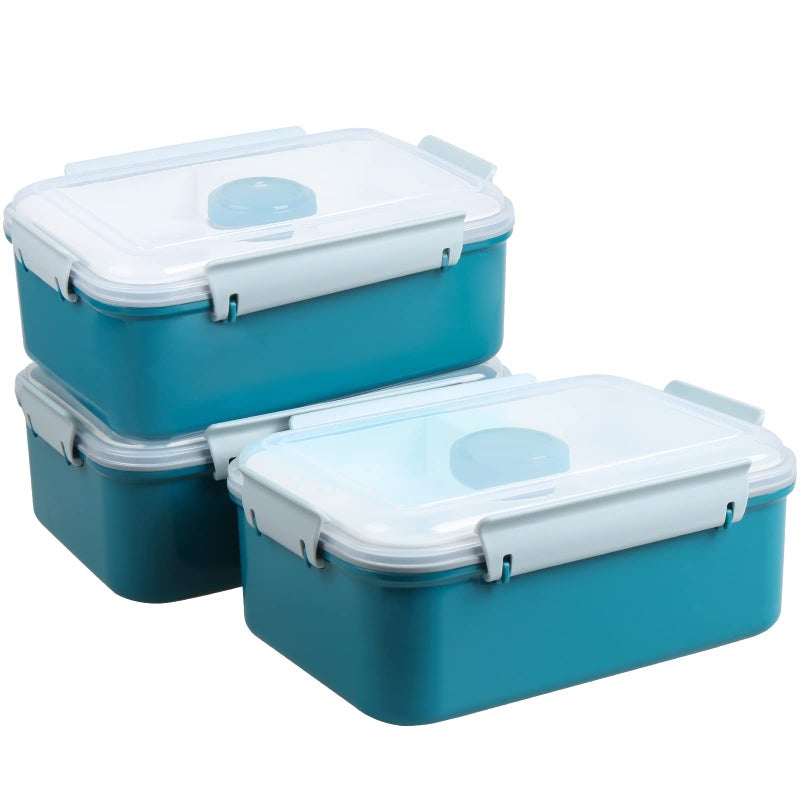shopwithgreen 3 Pack Salad Lunch Box Food Storage Containers  47oz Bento Box To Go Container with Lids  Meal Prep Containers with Removable Tray & Dressing Pots for Kids and Adults  Reusable and Microwave Safe - Image 1