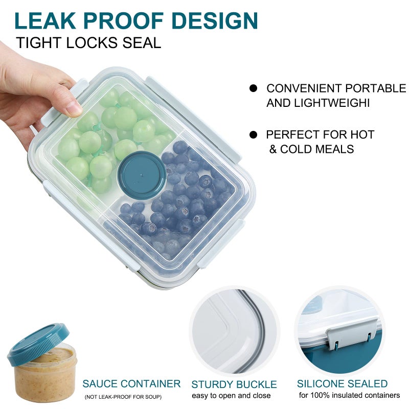 shopwithgreen 3 Pack Salad Lunch Box Food Storage Containers  47oz Bento Box To Go Container with Lids  Meal Prep Containers with Removable Tray & Dressing Pots for Kids and Adults  Reusable and Microwave Safe - Image 3