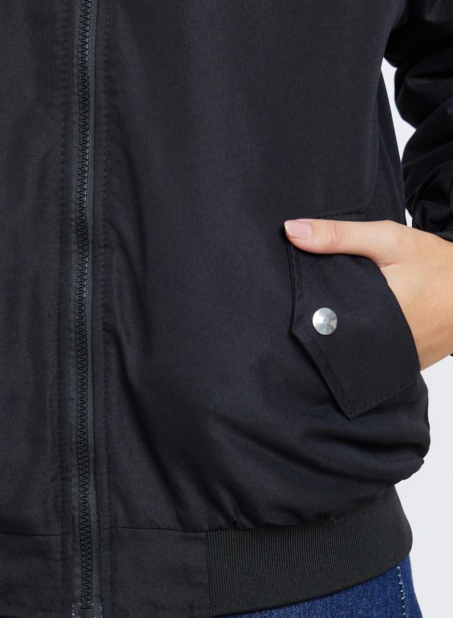 Styli Women Black Hooded Bomber Jacket - Image 5