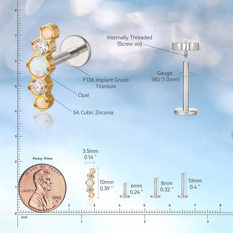 limerencia F136 Hypoallergenic Titanium 18G Internal Thread Piercing Jewelry,6mm 8mm 10mm G23 Flat Back Stud Earring for Women Men Tragus Cartilage Helix Conch Medusa Nose(1PC) - Image 5