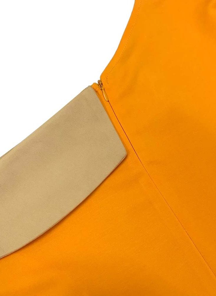 Loquat Bubble Sleeve Temperament Slim Oversize Dress Orange - Image 3