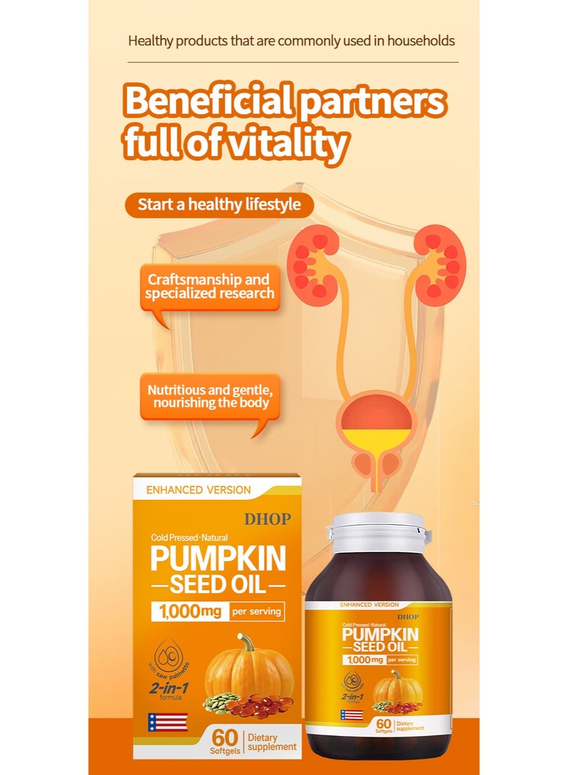 DHOP Enhanced Version Cold Pressed Natural Pumpkin Seed Oil Softgels 1000mg Per Serving 2-in-1 Formula 60-Count Dietary Supplement - Image 5