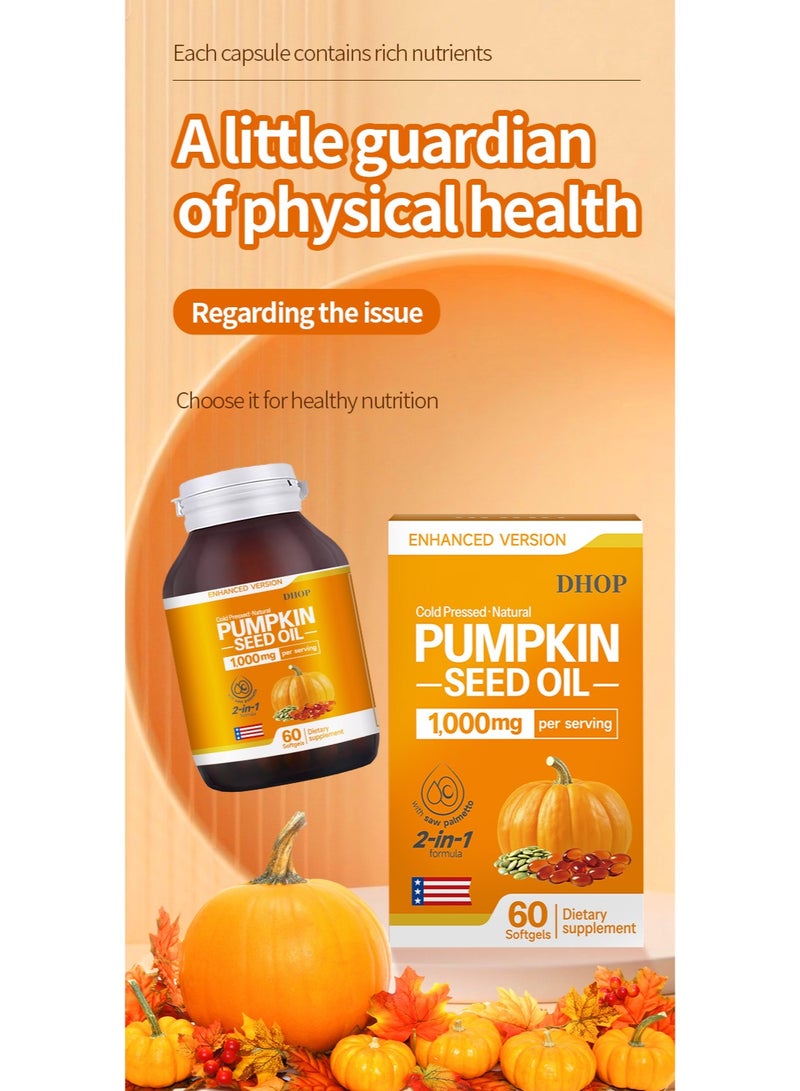 DHOP Enhanced Version Cold Pressed Natural Pumpkin Seed Oil Softgels 1000mg Per Serving 2-in-1 Formula 60-Count Dietary Supplement - Image 3