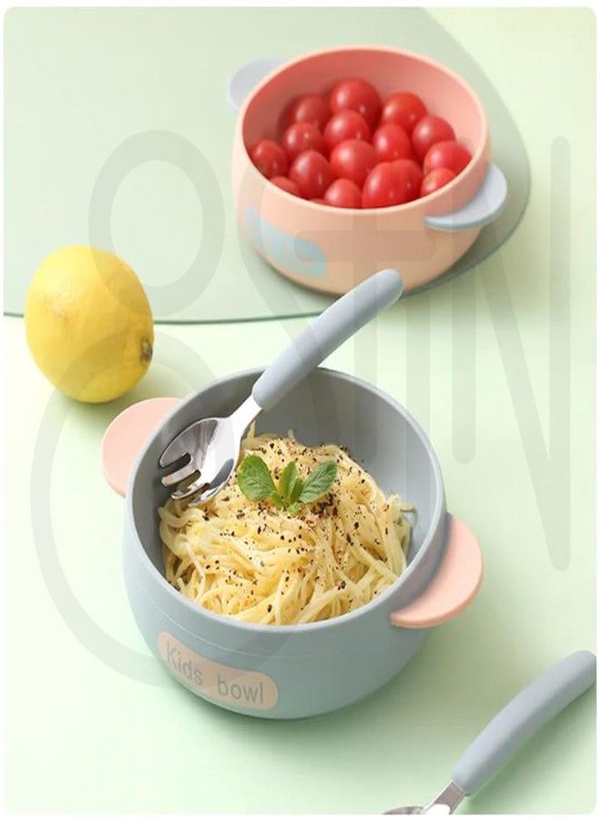 Ostin Silicone Plates Spoons and Forks Food Plates with Straw Brush Tableware Baby Feeding Set Children's Dishes Kids Cutlery Kit Silicone Tableware Set Baby Food Plate. (Round Grey) - Image 5