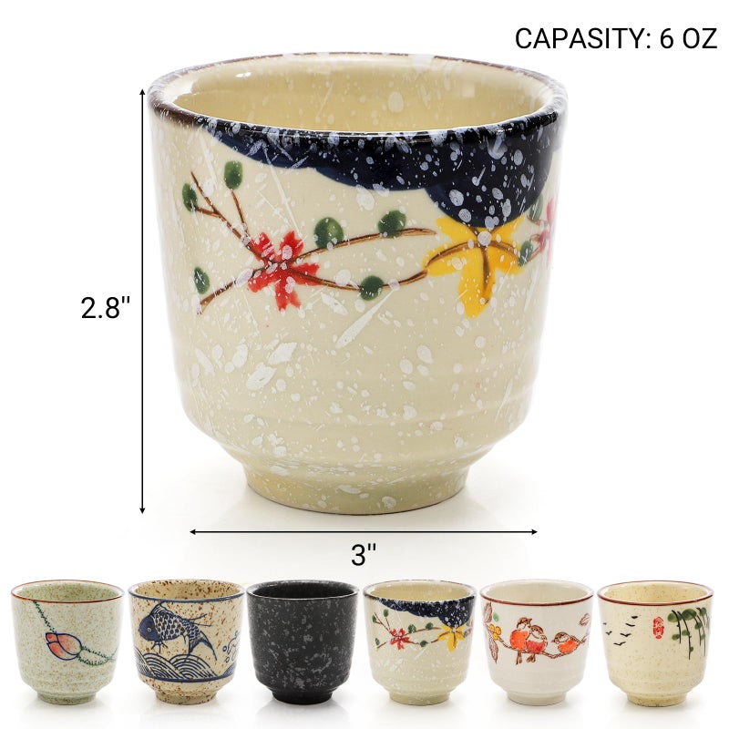 Nagpew 6 Pieces Japanese Tea Cups, 6 Oz Ceramic Coffee Cup with Good Heat Retention, No Handle Teacup Matcha Mug for Latte, Juice, Gift, Dishwasher Safe - Image 2